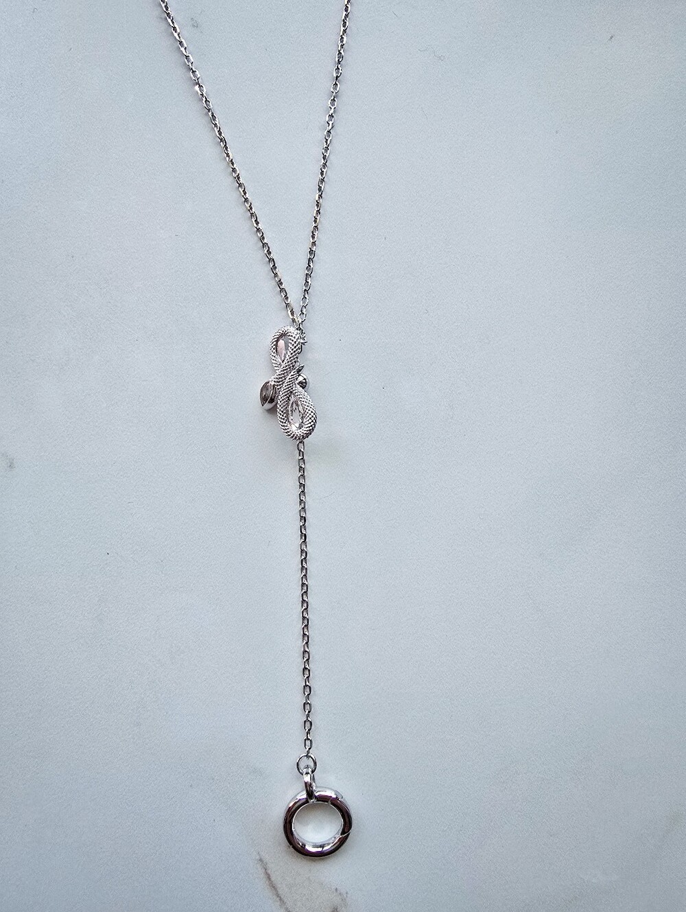 Awe Inspired Infinity Charm Lariat Sterling Silver Necklace Snake - Picture 4 of 5